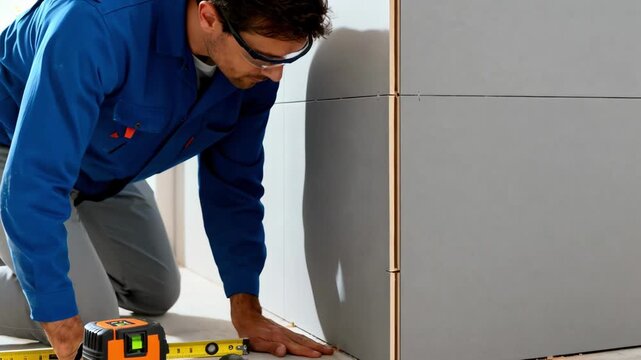 Professional fixing tongueandgroove wall panels ensuring tight fit and smooth surface in a modern home interior