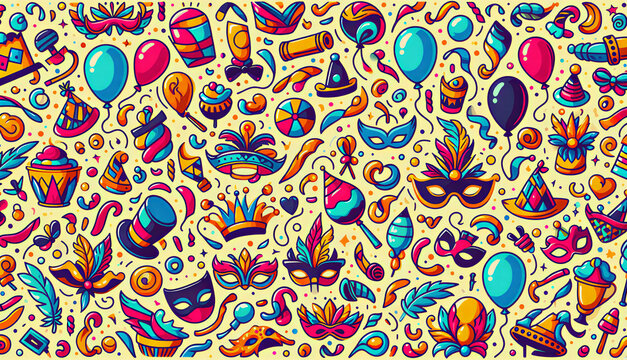 Carnival icons in pattern background