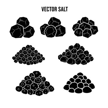 Vector Salt Piles: Coarse Grains, Crystals, and Sea Salt Illustrations