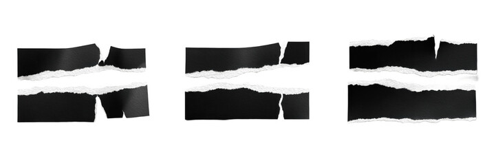 Fototapeta premium Set of Torn Black Paper Strips with Rough Ripped Edges Isolated on White Background
