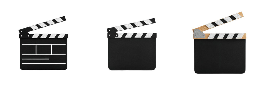 Set of Professional Movie Clapperboards Isolated on Transparent Background PNG