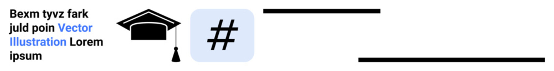 Obraz premium Graduation cap next to metadata tag symbol combining academic achievement and online trends. Ideal for education, communication, technology, social media, digital marketing, branding, simple landing