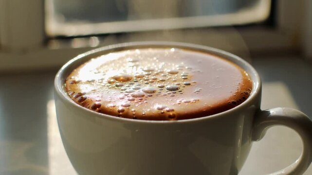 Coffee Espresso Pouring into Cup with Crema Close Up