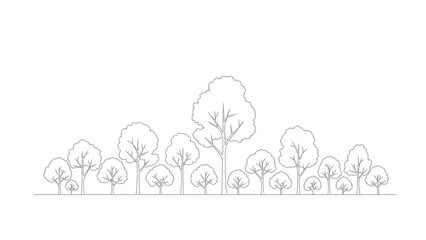 line art forest silhouette, trees outline on white background
