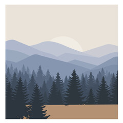 Serene Mountain Landscape with Forest Trees.