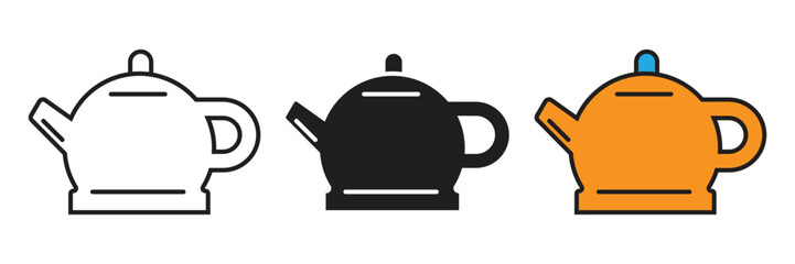 Obraz premium Teapot Or Ceramic Kettle Icon Vector. Classic teapot or kettle vector icon set, perfect for tea house branding, afternoon tea menus, kitchenware icons, and beverage service.