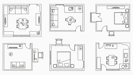 Floor plan layouts, home interior design, architectural drawings, room arrangement