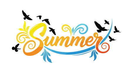 Obraz premium Summer Word Art with Birds and Swirls.