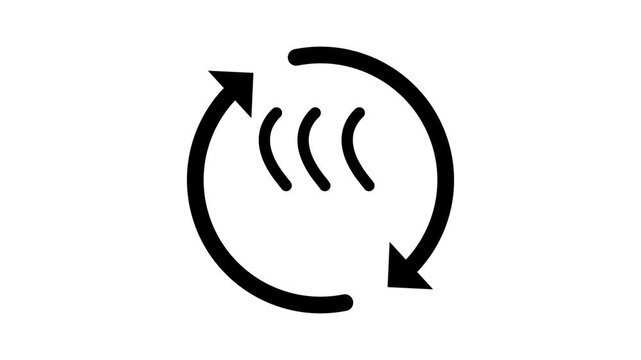 Rotating circular arrows with wavy lines representing air ventilation, recycling, or heat exchange.