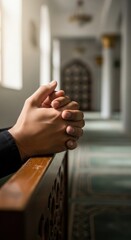 Obraz premium Person Praying in Church Pew.