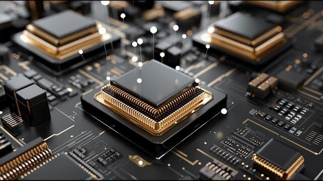 View of a Quantum Computing Processor With Electronic Components in a Close-Up Arrangement