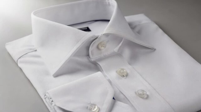 Medium shot of a formal shirt collar and cuff showcasing sharp precise stitching and perfectly pressed edges highlighting expert tailoring craftsmanship.