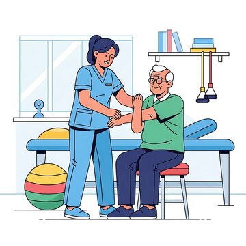 Physical Therapist Assisting Senior Patient Exercise.