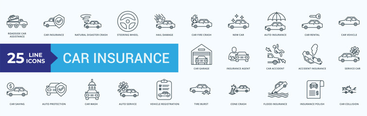 Fototapeta premium Car Insurance Icon Pack Illustration Vector Outline Style