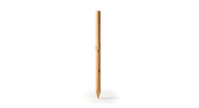 Single sharpened wooden stake for gardening or support, isolated on a white background.