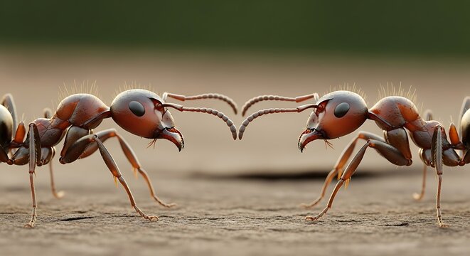 Two Ants Facing Each Other on Sand.