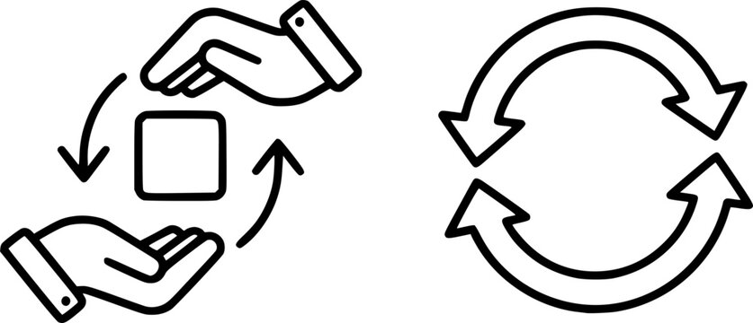 flat and linear set icons, return or swap icon, swap cycle arrow, simple symbols on white and black background - editable stroke vector illustration
