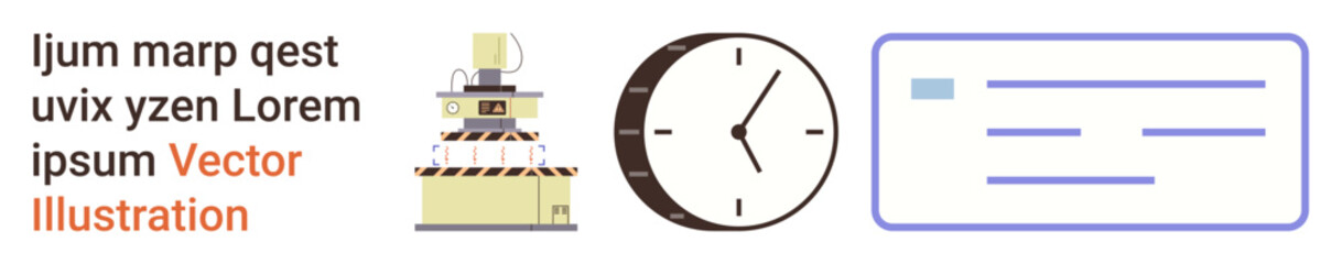 Obraz premium Time management, automation, productivity, manufacturing processes, digital workflow, efficiency. Clock, factory gears and a digital form. Productivity and automation for business and industry