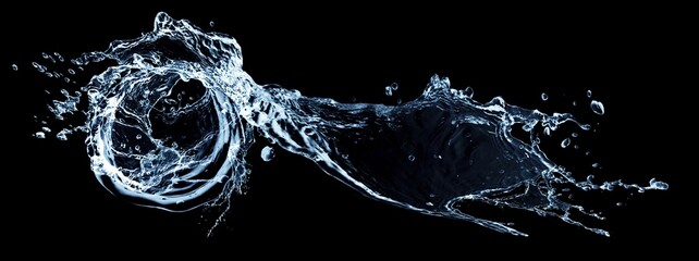 黒背景に抽象的な青い水しぶきの3dイラスト