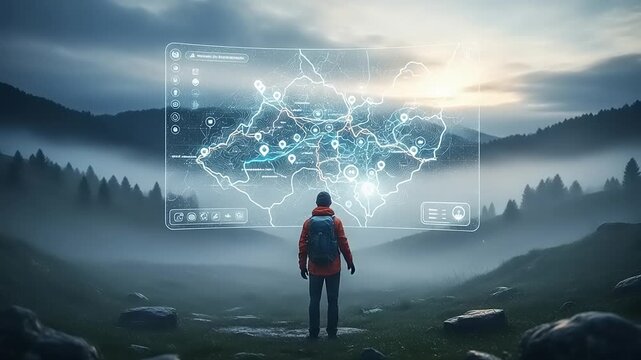 Man Interacting with Virtual Global Network.