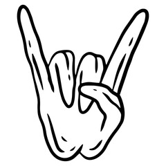 Fototapeta premium Rock Hand Gesture Icon Line Art Black And White Vector Illustration 