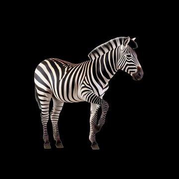 Elegant zebra animation isolated asset, transparent 4K video, alpha channel, ProRes 4444