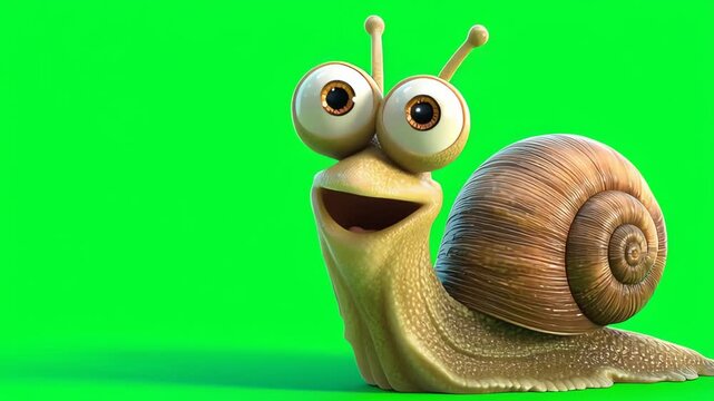 Funny Cartoon Snail Character Screaming on Green Screen