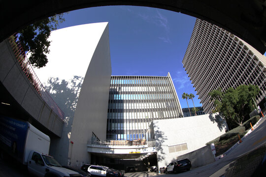 Back View of the Los Angeles Police Department Headquarters from the Parking Garage - Fisheye Lens