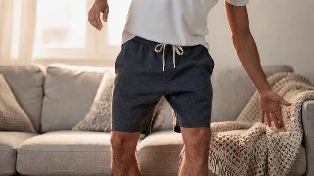 Medium shot of relaxedfit mens lounge shorts featuring a comfortable drawstring waist perfect for cozy evenings and casual homewear.