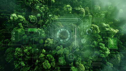 Obraz premium Green Data Grid Mapping a Forest Ecosystem in Real Time