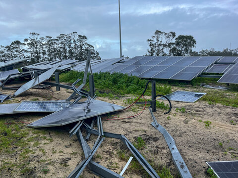 damaged solar panel in photovoltaic park