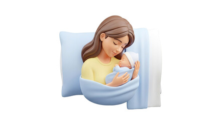 Stylized Mother Holding Sleeping Newborn Baby