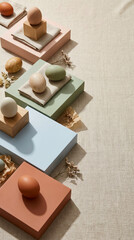 Modern Easter Flat Lay - Geometric Composition with Clean Diagonal Lines