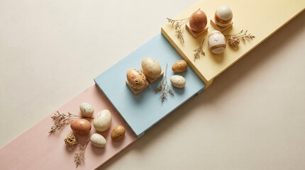 Modern Easter Flat Lay - Geometric Composition with Clean Diagonal Lines