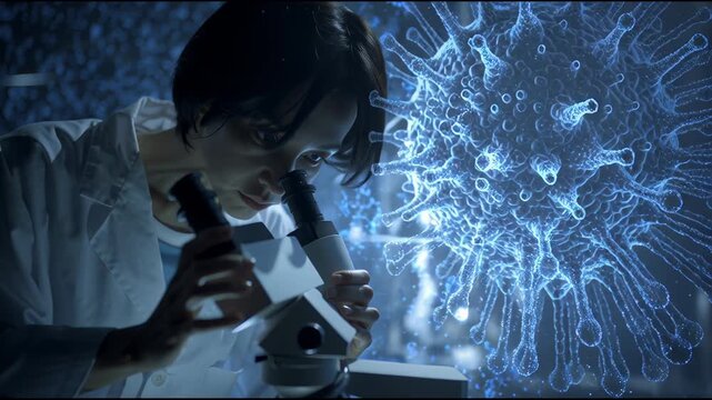 Microscopic Evidence of Life in Water as a Scientist Studies Through a Microscope in a Lab During the Day