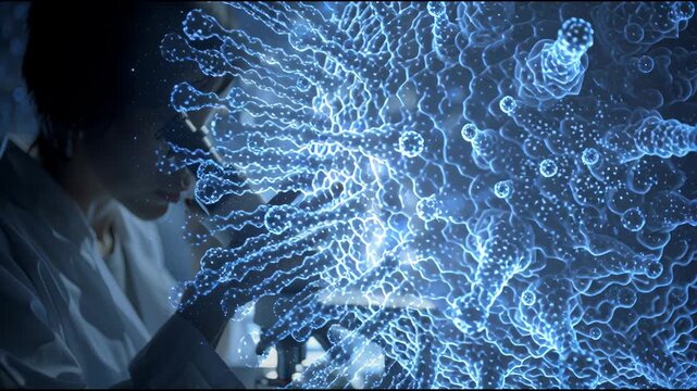 Scientist Explores Microscopic Worlds Through a Microscope at a Research Lab During the Day