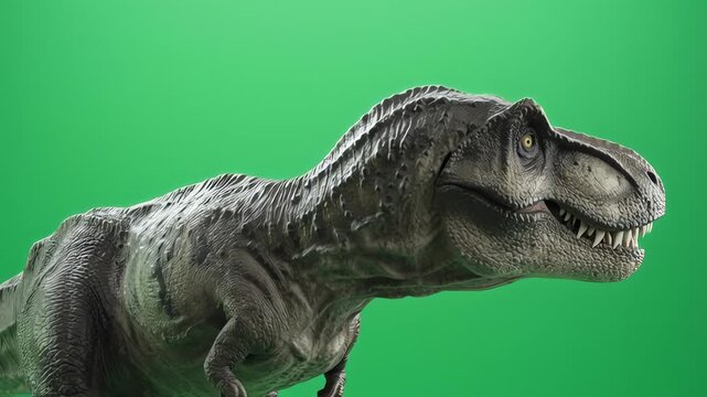 Tyrannosaurus Rex Roaring Dinosaur on Green Screen Close Up VFX Element