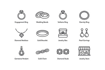 Fototapeta premium Elegant jewelry line art collection featuring rings, bracelets, and earrings