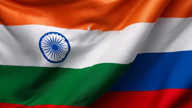 indian flag waving next to russian flag. relations india russia