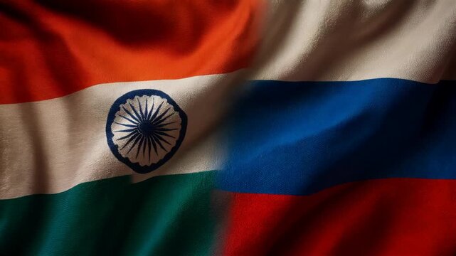 indian flag waving next to russian flag. relations india russia
