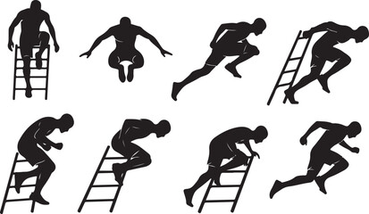 Obraz premium Man climbing ladder in various dynamic movement silhouettes sequence