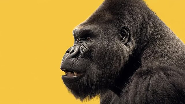 Angry Silverback Gorilla Roaring on a Vivid Yellow Background