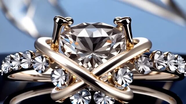 Elegant diamond ring with golden band and sparkling stones  