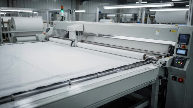 Medium shot showcasing automated fabric spreaders smoothly layering textile sheets on a cutting table highlighting efficiency and modern technology in garment manufacturing.