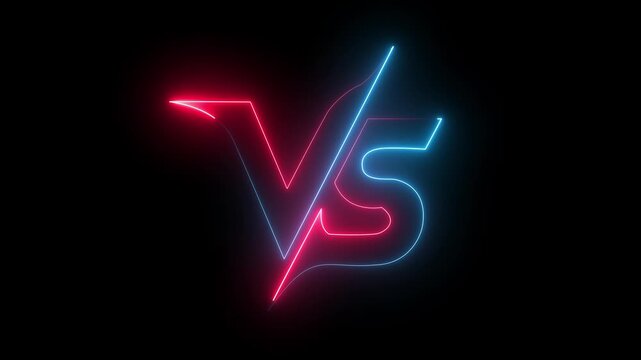 Against, bumper, design, fight, football, game, intro animated VS lettering with neon effect. glowing neon verses animation on black background.