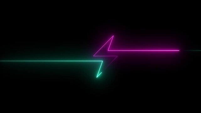 Abstract Glowing Neon battery charging icon animation on the black background. 4k Glowing battery fast charging.
