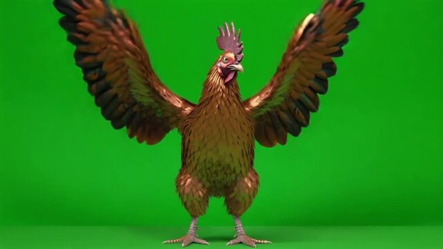 Majestic rooster with vibrant feathers standing proudly on green background