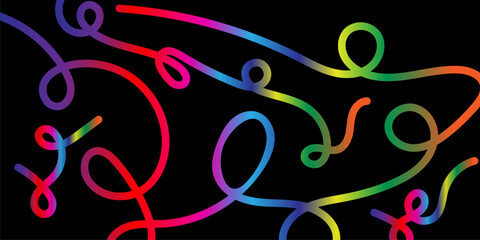 Obraz premium Vector neon rainbow gradient wavy lines and loops on black background, abstract vibrant glowing pattern