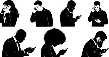 silhouette set of people using smartphones