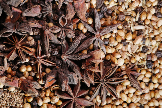 Top view shot of spices and herb usually used in Malaysian dish